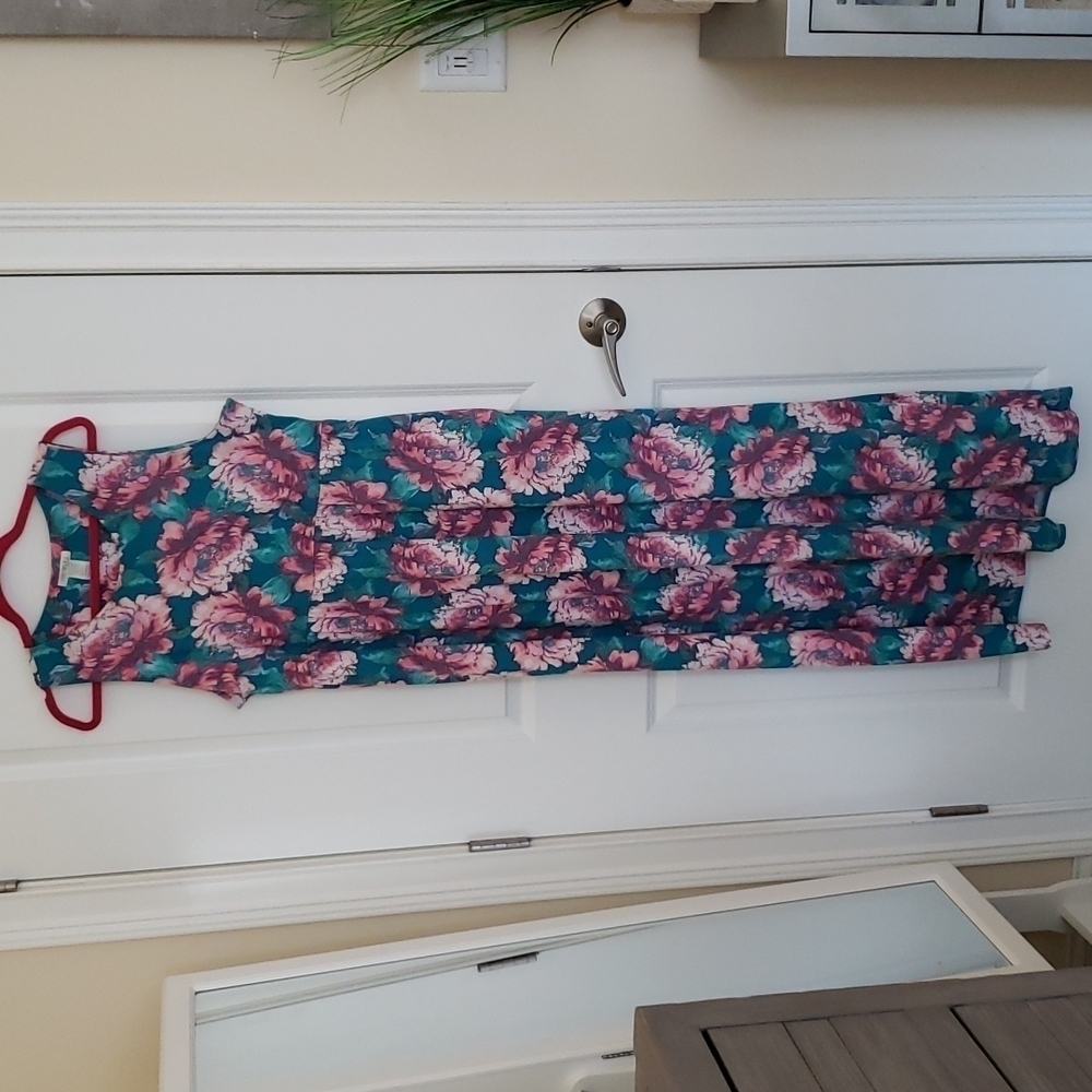 Honey & Lace Sleeveless Teal & Pink Floral Maxi Dress - Size 3X